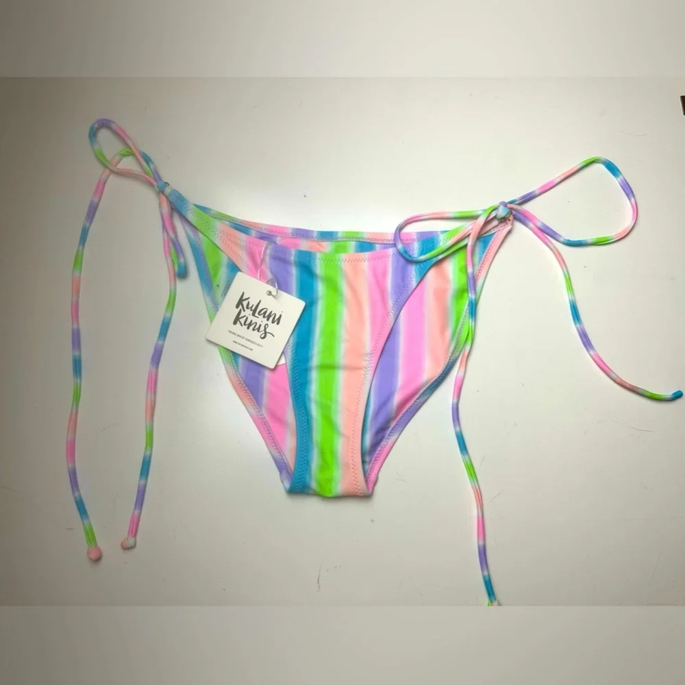 Kulani Kinis Multicolored FullCoverage Tie Sides Fairy Floss Bikini Bottom NWT S